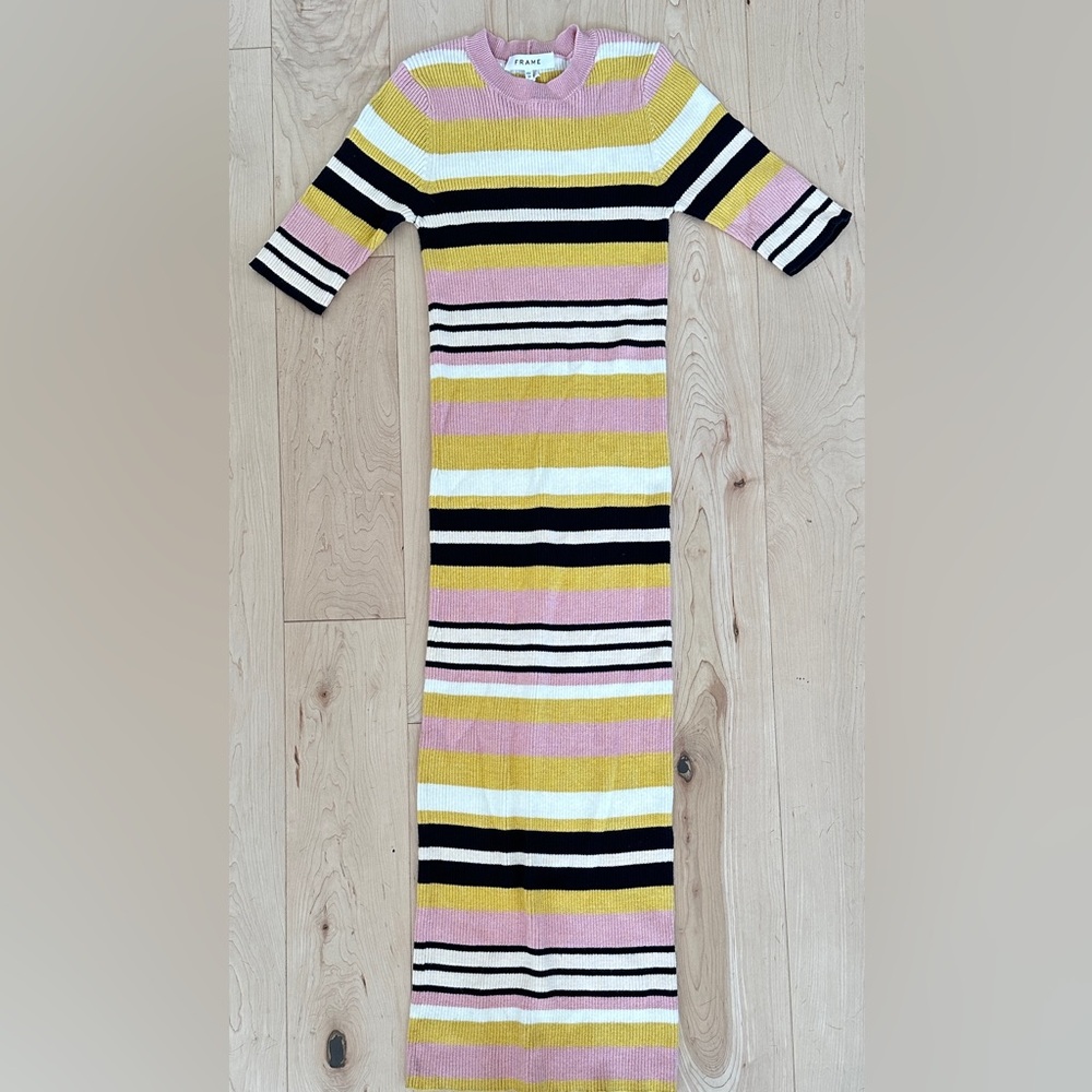 Frame striped knit body con midi dress